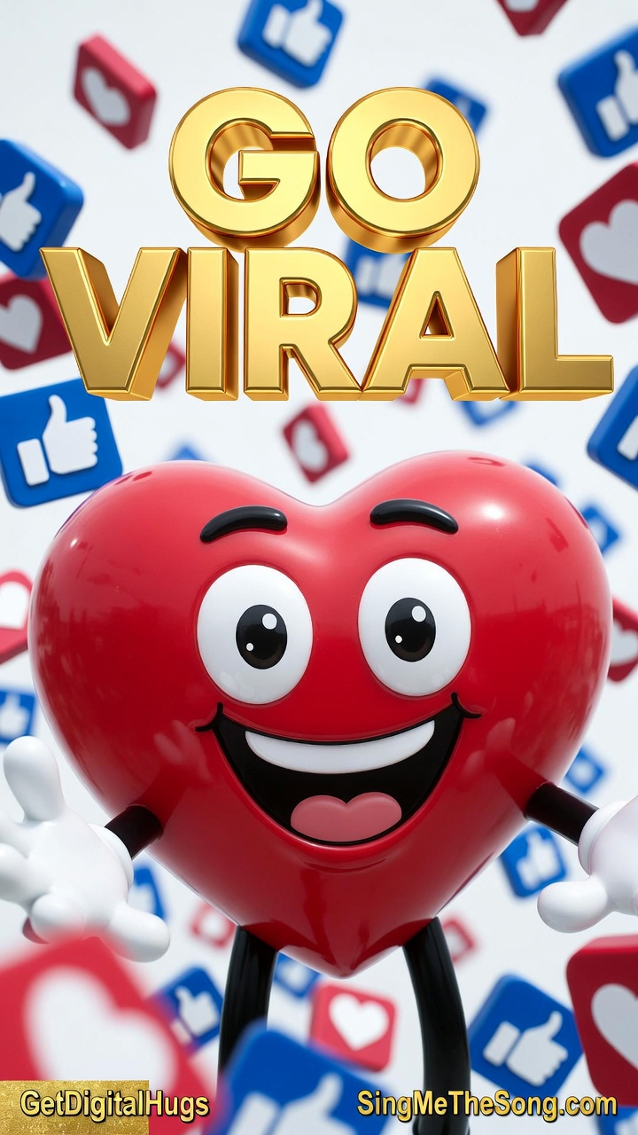 Get Digital Hugs mascot celebrating with a smartphone — listen and own your song